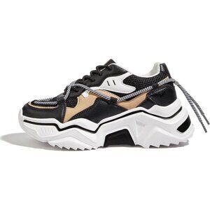 Brand New Women Black/White Polyurethane Chunky Dad Platform Fashion Sneakers
